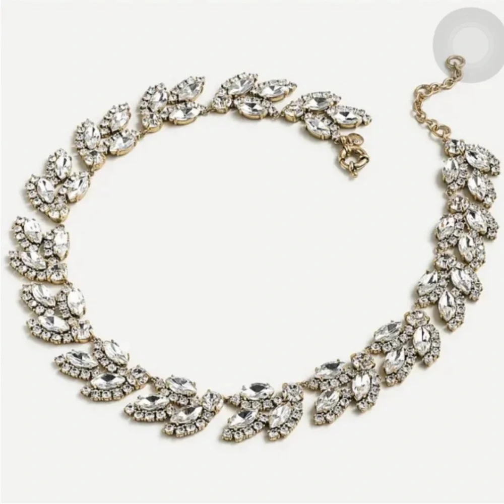J Crew Clear Crystal Leaf Statement Necklace NWOT